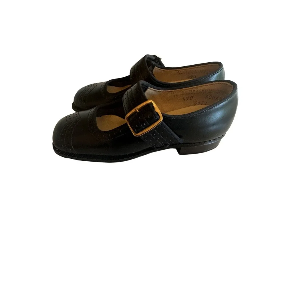 Vintage Mother Goose Shoes Black Leather Mary Janes Size 6 Original Box
